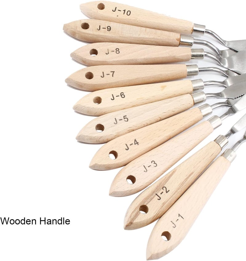 Suiwotin 10pcs Palette Knife Set, Stainless Steel Painting Knife Set, Wooden Handle Paint Spatula Painting Tools, Color Mixing Scraper Pallet Knife for Oil, Acrylic, Canvas Painting - Image 3